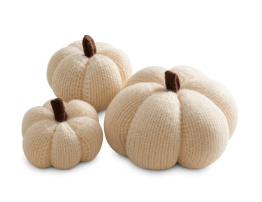 3 woven cream pumkins for tabletop decor