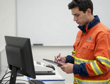 Symbol of labor law support featuring a balanced scale and legal documents.