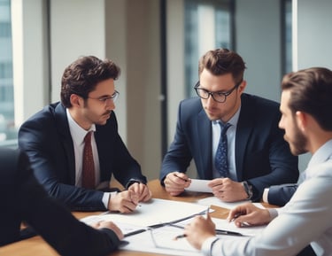 a group of business people sitting around a table