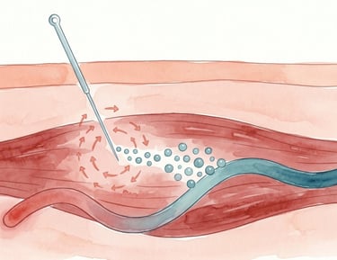 an acupuncture needle inserted into a muscle to stimulate blood flow and healing.