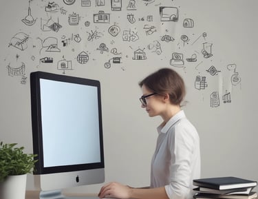 A technician assisting a client with technical support in an office setting.