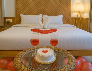 Honeymoon couple retreat room at Olive Grand View Manali with private balcony and cozy interiors