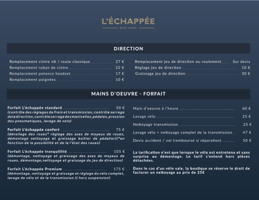 Grille tarifaire Atelier réparation vélo à La Croix-Valmer