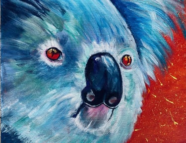 Vibrant colourful Koala painted in Acrylics