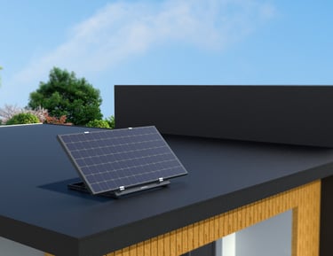 Versatile residential solar mounting system installed on a balcony, compatible with all inverters and panels, featuring adjus
