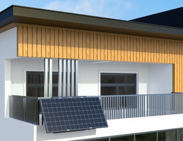 Versatile residential solar mounting system installed on a balcony, compatible with all inverters and panels, featuring adjus