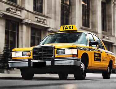Two white taxis are parked on a snowy street at night. The vehicles have the name 'Bluebird Stephenville' written on the sides in blue lettering, with the numbers 9 and 1 visible. The scene is dimly lit, with a few lights visible in the background.