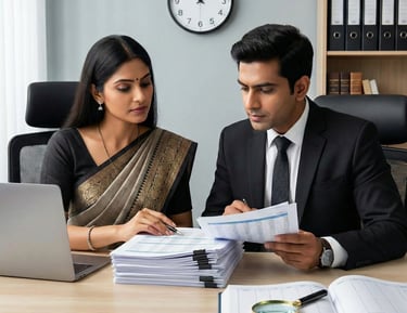Expert legal consultants at Harsh Malik Law Offices reviewing case files.