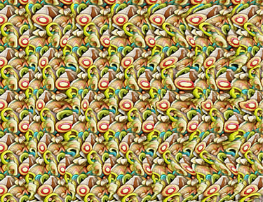 This seemingly random 2D pattern hides a deep 3D image of a SPIRAL when viewed as a stereogram.