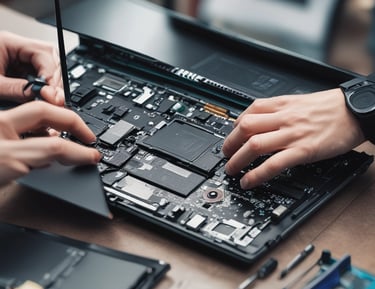 A smartphone displaying an application interface with various diagnostic tools is placed on a surface scattered with dark cylindrical objects resembling large batteries or tools. Beside the phone is a small black device with a label that includes text and a phone number.