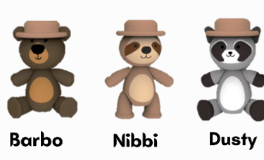 The 3 figures which is a part of the forest buddies series including : Barbo ,Nibbi and dusty