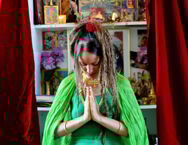 Yoga woman holding hands together