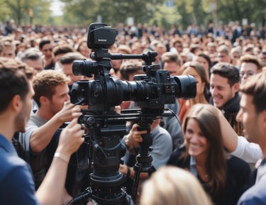A close-up of a videographer adjusting a camera lens at a live event.