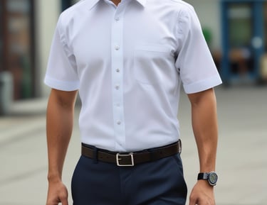 A traditional Indian men's outfit is displayed on a mannequin in an outdoor setting. The attire consists of a cream-colored sherwani with intricate designs, accompanied by a maroon and gold embroidered turban and scarf. The background features trees and a blurred natural landscape.