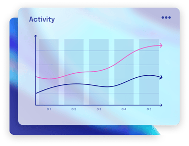Activity dashboard showing a line graph with upward trends in pink and blue for data analysis.