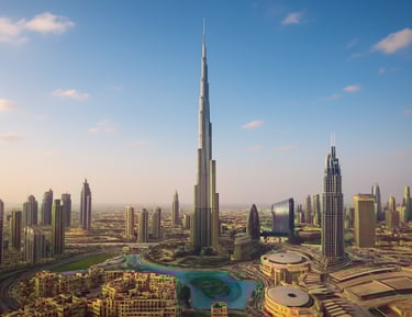 a cityscape of a skyscraper with a view of the city