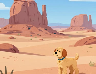 Aerial view of a remote desert campground with subtle hints of advanced equipment partially concealed beneath the sand.