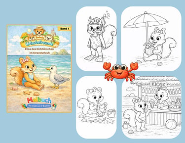 Malbuch Strandurlaub für Kinder – Elisa das Eichhörnchen