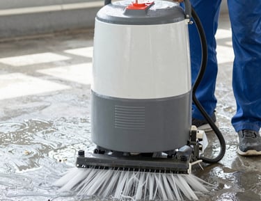 Hands carefully applying finish to a wooden floor, highlighting its shine.
