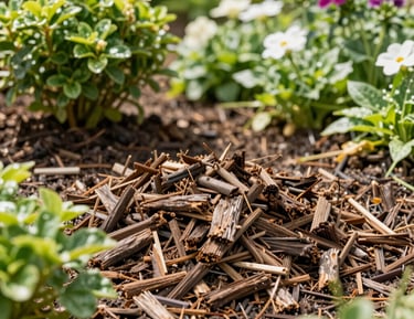 A person using a string trimmer to edge a lush green lawn during professional lawn maintenance.