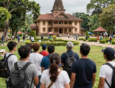 A group enjoying a scenic guided tour through lush green mountains.