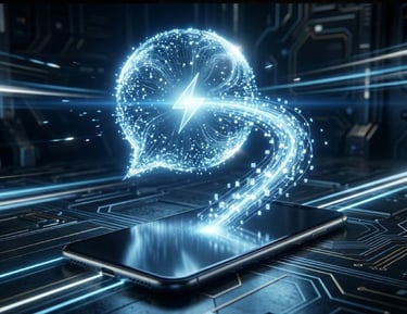 Digital Boost - Trinidad - Glowing digital lightning bolt in a speech bubble above a smartphone