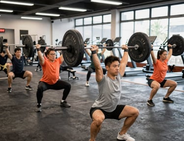 Group of athletes smiling and supporting each other after a workout.