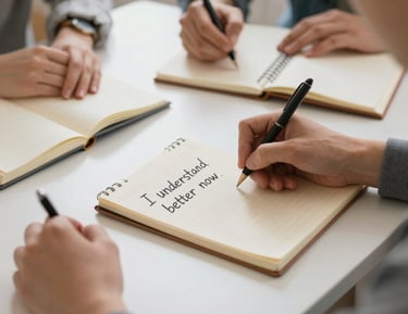 Close-up of a participant interacting with digital training materials on a laptop.