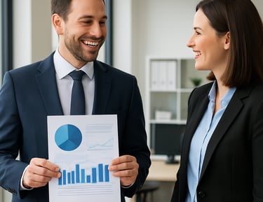 Team of healthcare professionals collaborating over training materials in a modern office.