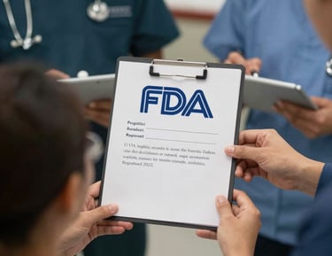 Team meeting discussing FDA strategy in a modern office.