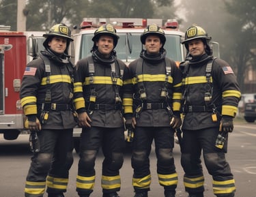 Firefighter shaking hands with an insurance advisor outdoors.