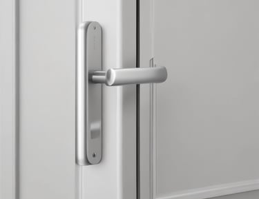 Installation of antibacterial door handles in a busy school hallway.