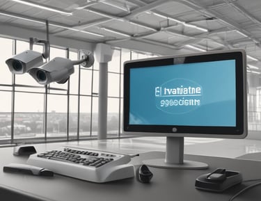 Security camera and access control installation on the facade of a commercial building.