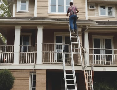 A cozy residential home exterior being pressure washed on a sunny day.
