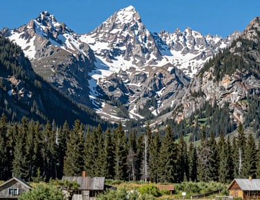 A journalist interviewing a small business owner outdoors with mountains in the distance.