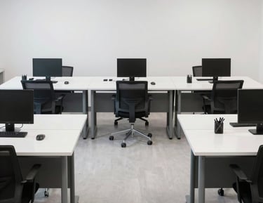 Clean and organized workspace with measurement tools and project documents.