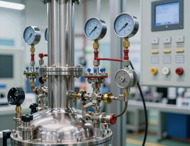 Modern industrial facility exterior with solar panels and clean lines reflecting sustainable practices.