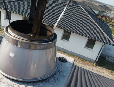 Kémény fém béléscsövének teteje tisztítás előtti állapotban.