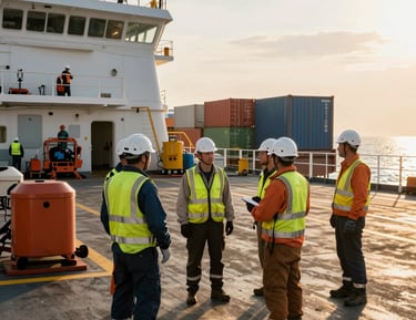 A complex network of underwater pipelines and infrastructure illuminated by ROV lights.