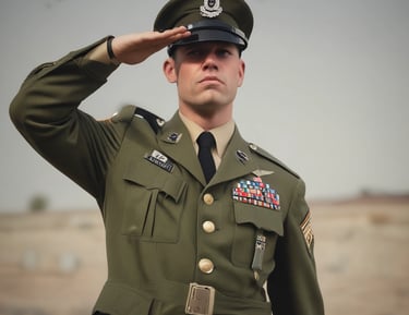 A man in a us navy uniform salutes outdoors.