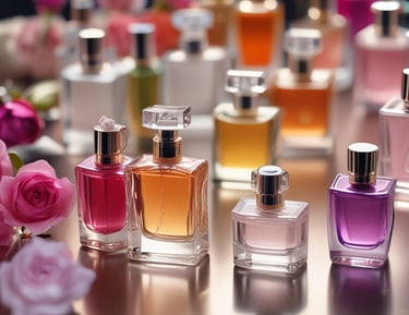 A family member carefully inspecting perfume bottles in a workshop.