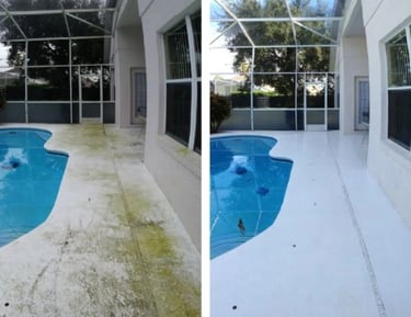  Pool deck soft washing before and after in Land O' Lakes FL