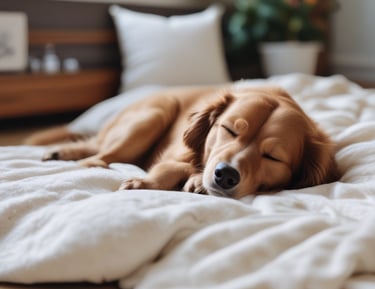 A small group of dogs happily interacting in a clean, green outdoor play space.