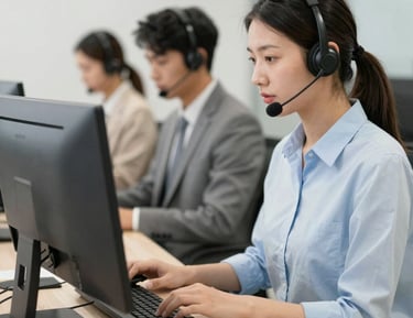 Happy business team collaborating over digital devices in a bright office.