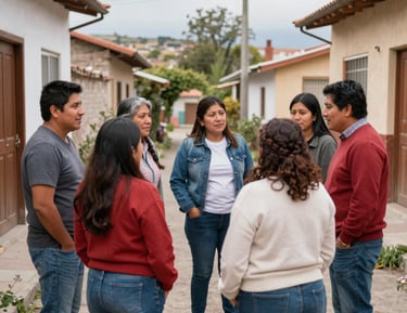 Neighbors communicating and organizing after hearing the community alarm.