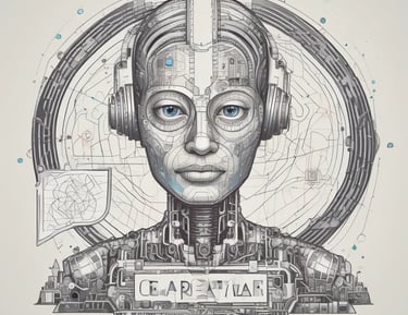 Creative brainstorming session with AI-powered search optimization concepts on a whiteboard.