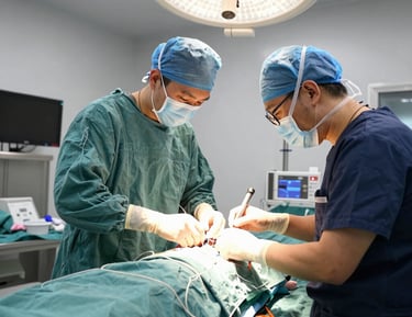Friendly vet trimming a dog's nails in a calm environment