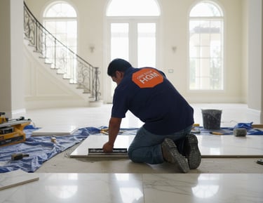 a man is working on a tile floor