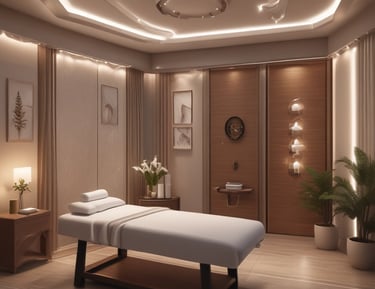 A peaceful facial treatment room with calming colors.