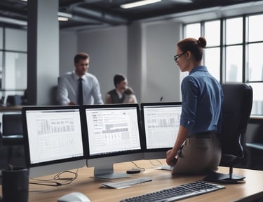 selective focus photography of woman and man using MacBook Pro on table